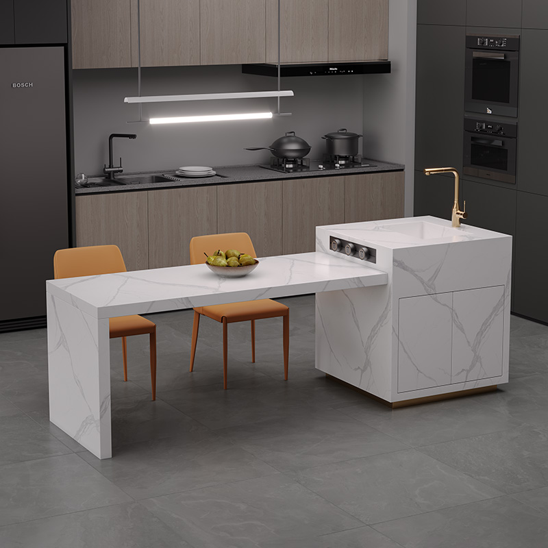 Italian Rockboard Retractable Middle Island Table Dining Table Integrated Multifunctional Light Lavish Open Custom Kitchen Dining Room Bar