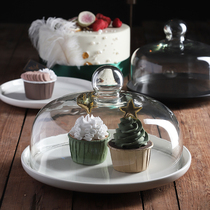  Cake tray Household fruit tasting plate with lid Glass cover Transparent tasting plate Dessert snack bread display plate