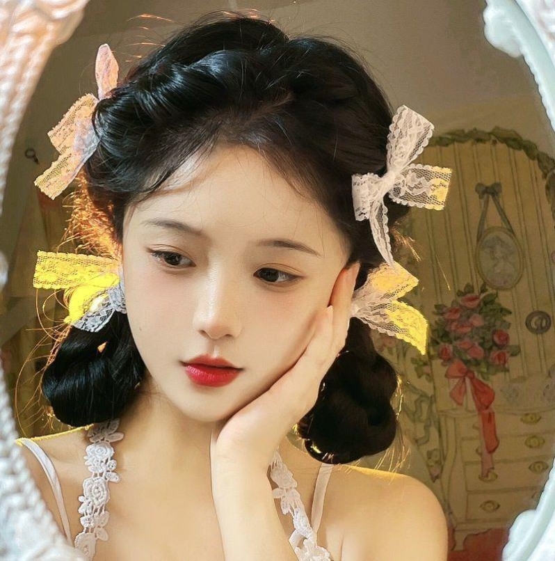 Lace bow hairpin white lace lace bow photo styling braided hair accessories super fairy lolita hairpin