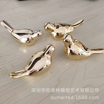 Abstract soft-mounted electric gold-plated bird glossy art group resin bird model room hotel wall painting accessories factory