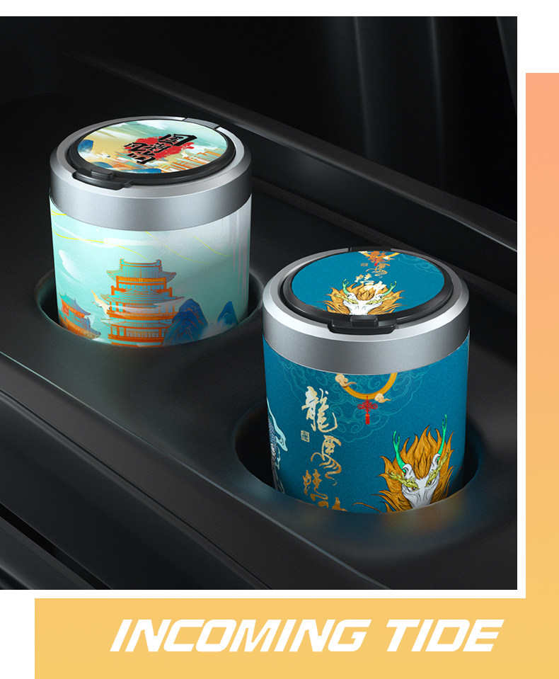 Trendy Chinese-Style Car Ashtray Tiktok Same Model Multifunctional Creative Personalized Car Interior Ashtray with Lid for Men with Light