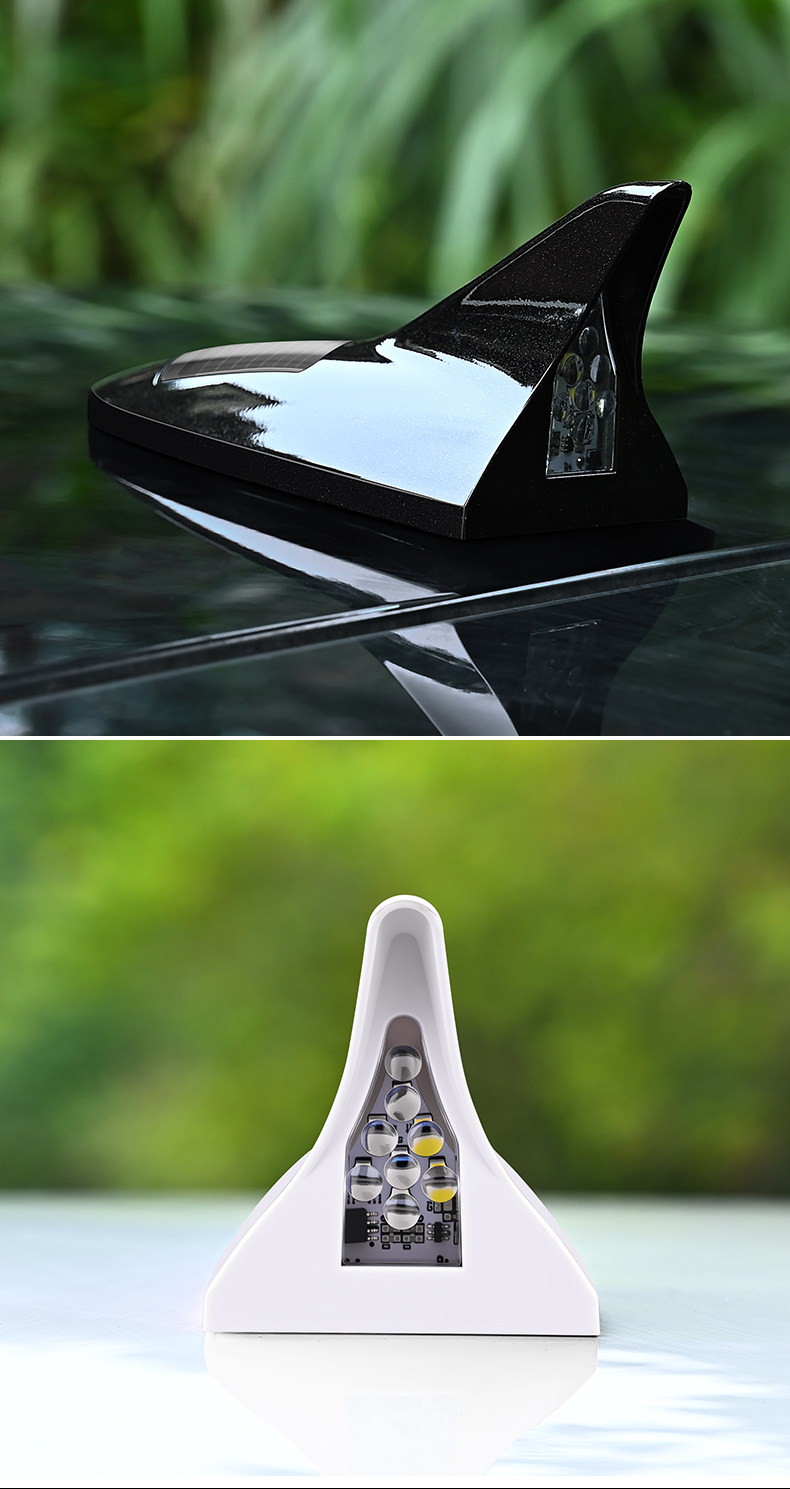 Car Solar Antenna Fin Light Universal Roof Anti-Rear Collision Warning Light Shark Fin Strobe Light Decoration
