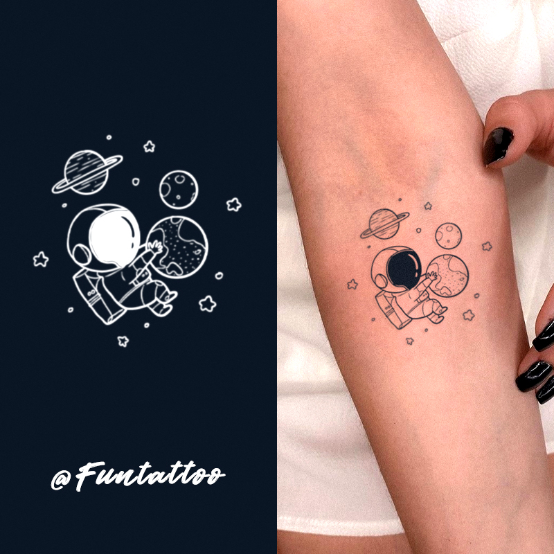 Fun Fun Sky Astronaut Herb Ben Tattoo with juice semi-permanent waterproof persistent female sticker planet pattern