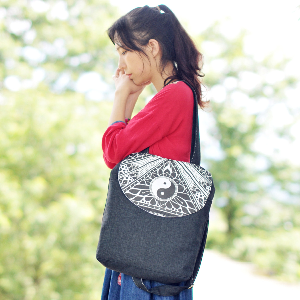 Tata Lahua Flower Yao Tai Chi Skew Satchel single shoulder male and female cloth bag Doublecloth Dual-purpose cloth bag personality custom-made