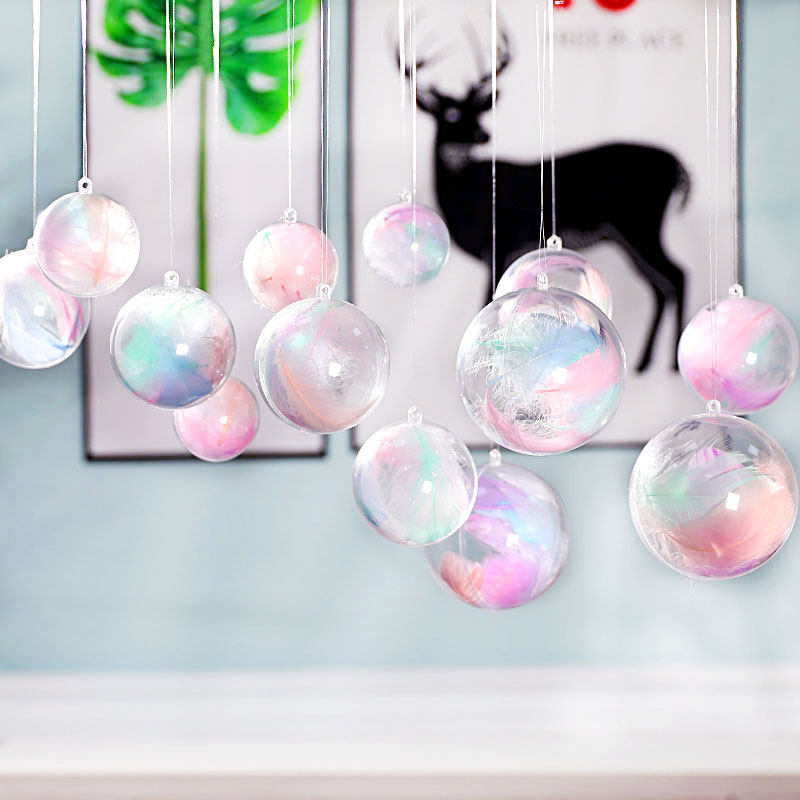 Christmas Decoration Scene Arrangement Acrylic Ball Creative Mesh Red Suspended Ceiling Ceiling Hanging hanging Feather Hollow Balls