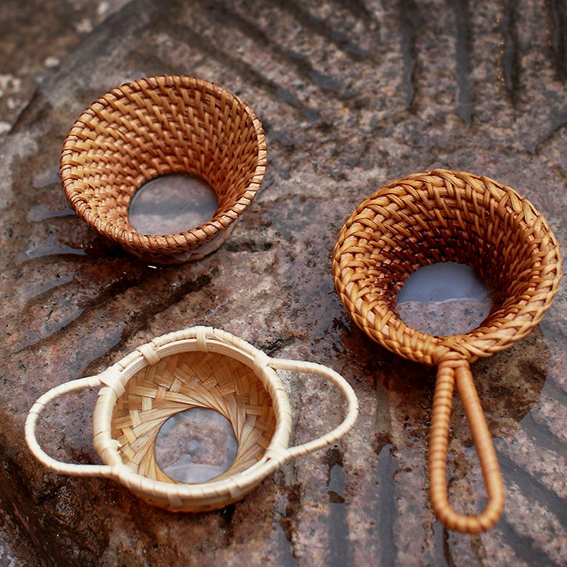 Bamboo and rattan tea leak creative justice cup glass tea strainer set tea artifact Kung Fu tea set binaural ultra-fine mesh