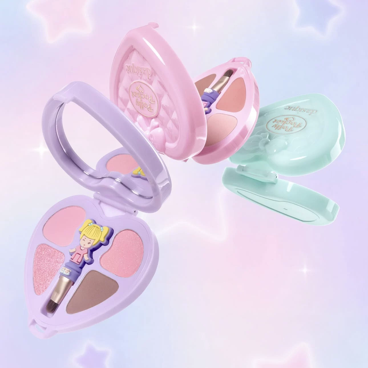 Новый корейский дизайн Polly pocket ко-брендированная карманная тени для глаз румяна помада и щёки двойного использования