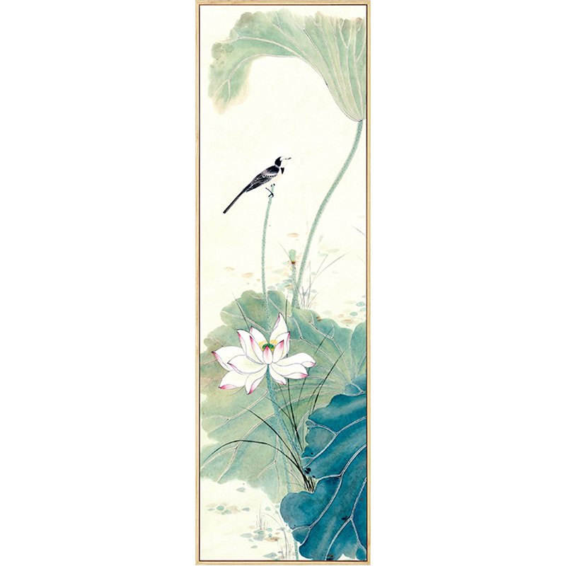 水墨宣言 荷花清新花鸟装饰画玄关走廊过道墙画田园风格竖版挂画