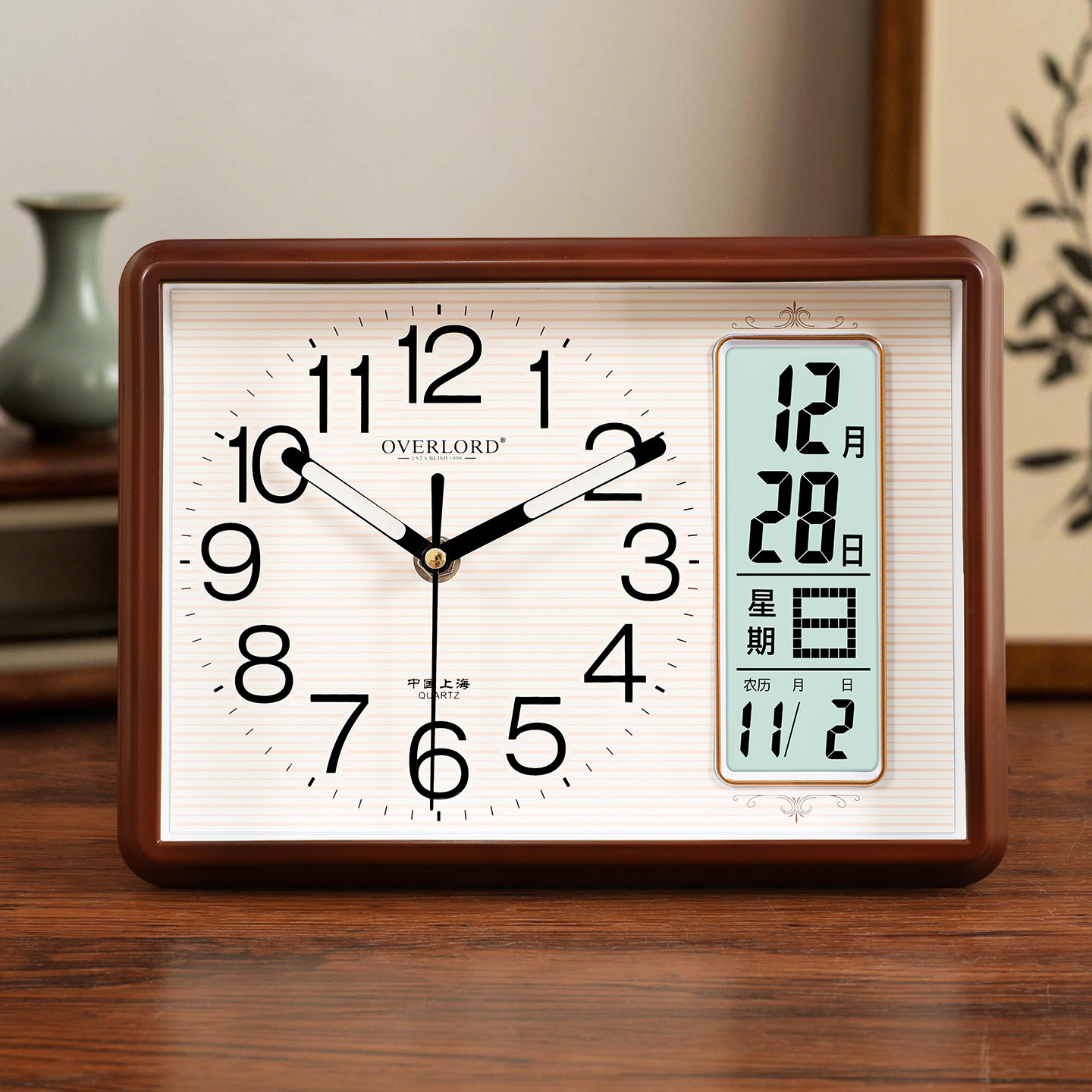 Household Desktop Perpetual Calendar Clock, Living Room Light Luxury Modern Table Clock Ornament with Calendar, Silent Desk Clock