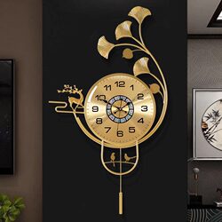 New Chinese-Style Light Luxury Creative Wall Clock for Living Room, Home Use, Fashionable Ginkgo Leaf Art Decoration, High-End Wall Clock