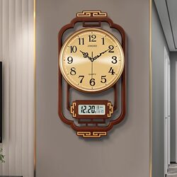 New Chinese-Style High-End Atmospheric Wall Clock for Living Room, Home Use, Fashionable, No-Drill Wall-Mounted Clock, Calendar, Silent Quartz Clock