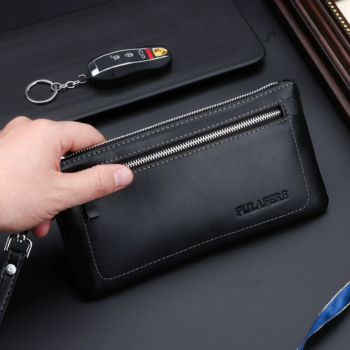 Бумажник, длинная вместительная и большая цепочка с молнией, мужская кожаная сумка с петлей на руку, маленькая маленькая сумка клатч, небольшая сумка, из натуральной кожи