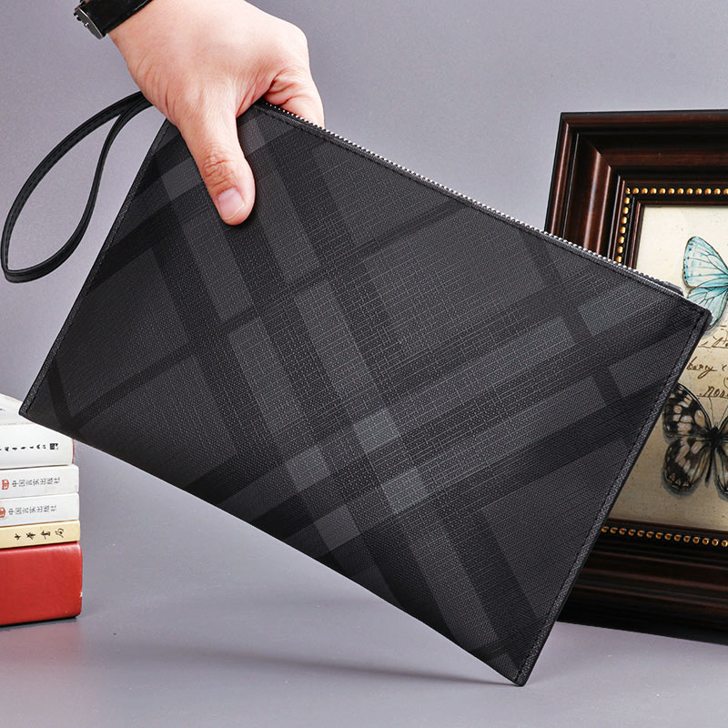 The new handbag men's clutch bag envelope bag super book clutch bag men's clip bag plaid casual business tide brand simple
