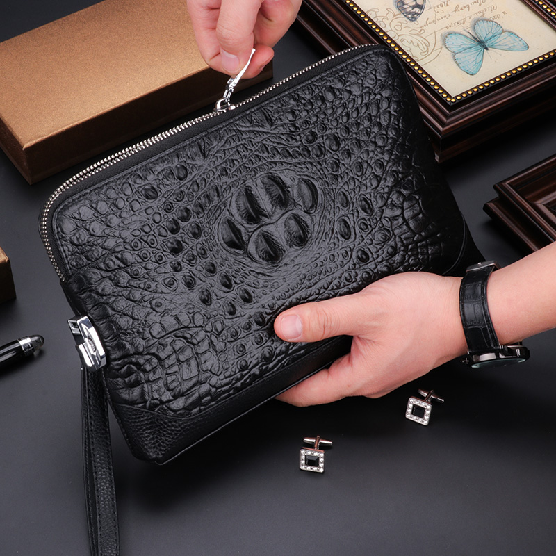Hand Grab Bag Men Genuine Leather Handbag Men's Hand Grip Bag Crocodile Print Wallet Bag Male Hand Carry Bag Bull Leather Code Lock Envelope Bag