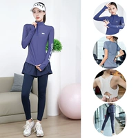 Синий комплект, синие штаны для спортзала, одежда для йоги, 4 предмета, подходит для полных девушек