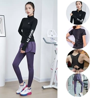 Черный комплект, сиреневые осенние штаны, одежда для йоги, 4 предмета, для бега, в обтяжку
