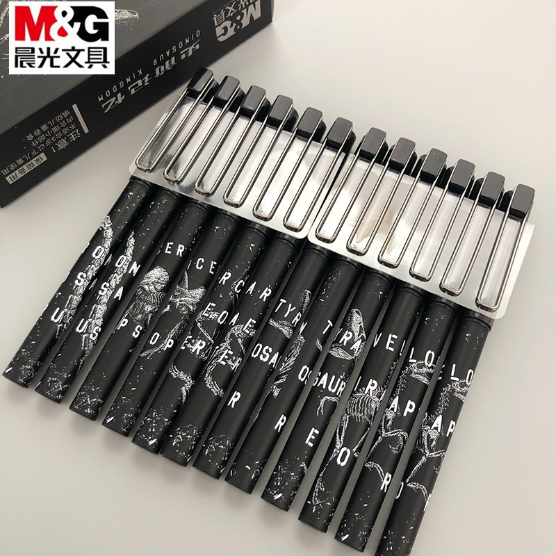 Morning light prehistoric memory dinosaur fossils straight liquid water-based ballpoint pen full needle tube gel pen Students with creative retro water-based pen signature pen pull cap M1703 black 0 5