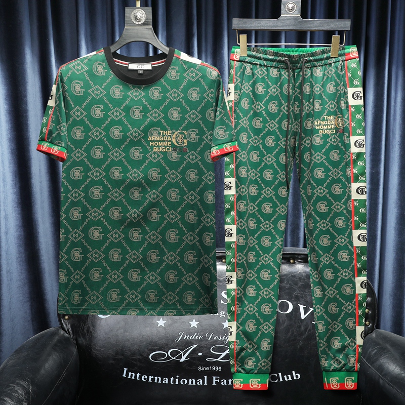 European Style Cool and Stylish Full-Print Ice Silk-Like Set 25 High-End Men's Round Neck Short-Sleeve Long Pants Sports Casual Set European Style Cool and Stylish Full-Print Ice Silk-Like Set 25 High-End Men's Round Neck Short-Sleeve Long Pants Sports Casual Set