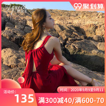Beach skirt Seaside Vacation Women Summer 2020 Super Fairy Long Dress Sexy Halter Halter Skirt Red Dress