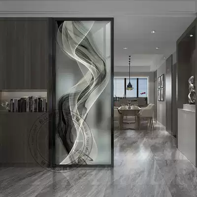 Modern simple art glass fibrosis frosted living room entrance dressing room dry area partition wall transparent craft screen