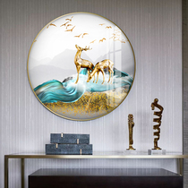 Round porch decorative painting modern simple glass crystal diamond crystal porcelain painting sofa wall restaurant lucky deer light luxury mural