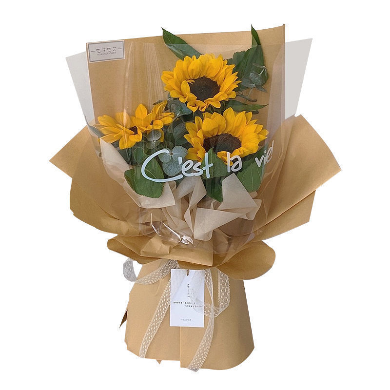  Swing flower bouquet packaging bag English letters Multi-branch transparent glass paper Full Star little diy bag flower material full