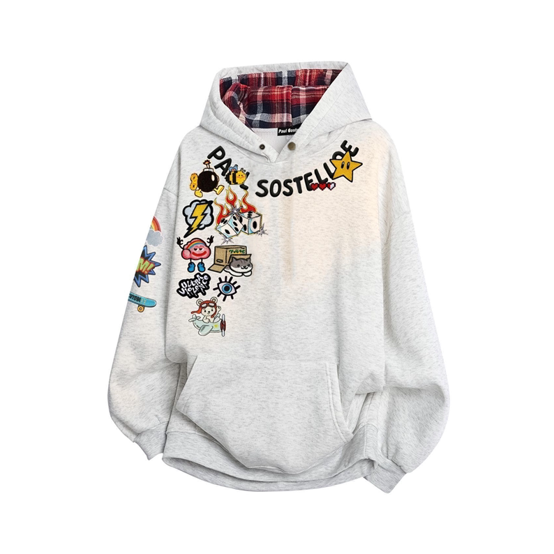 Autumn and Winter New Cartoon Graffiti Print Heavyweight Hooded Sweatshirt Couple Style Pullover Loose Fit Casual Hoodie