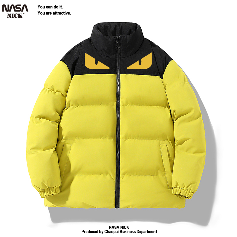 American-Style Collaboration Yellow-Eyed Monster down Jacket for Men and Women, Winter Cold-Proof Puffer Coat, Waterproof Cotton Jacket with Color-Blocking Design