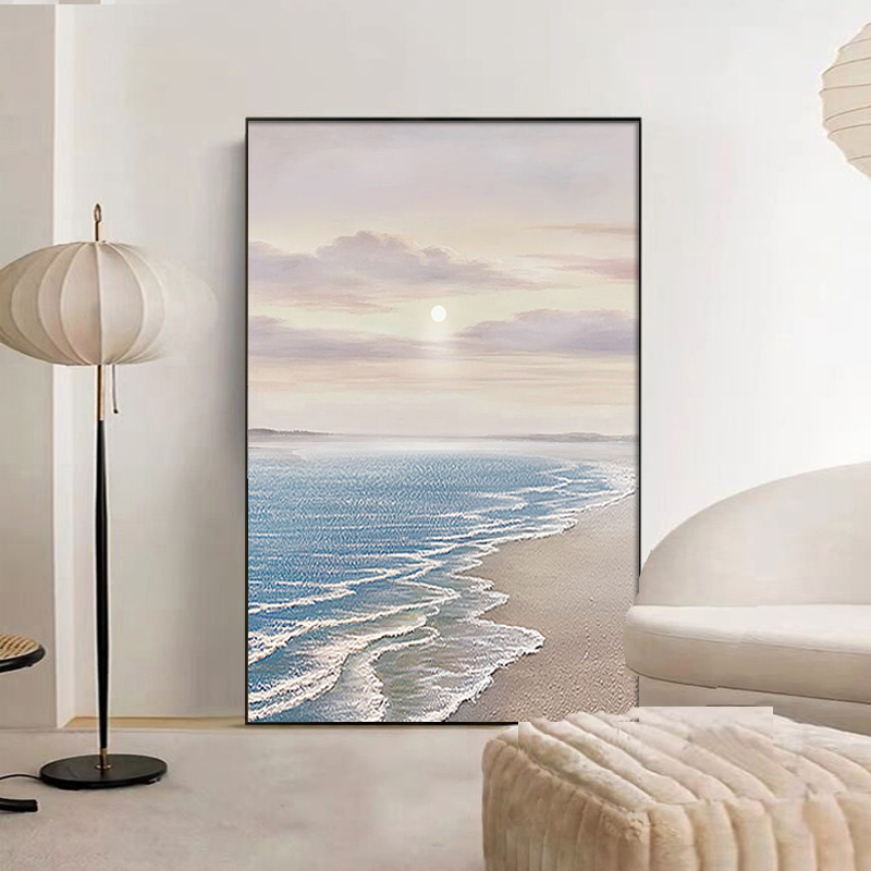 Pure hand painted creatine painting Abstract Waves Sunrise Decoration Painting into the family's Living Room sofa After Falling Silent Wind Hung Painting-Taobao