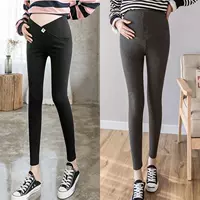 Черная кошачья этикетка+глубоко серая чистая высокая талия (2 пружина и осень