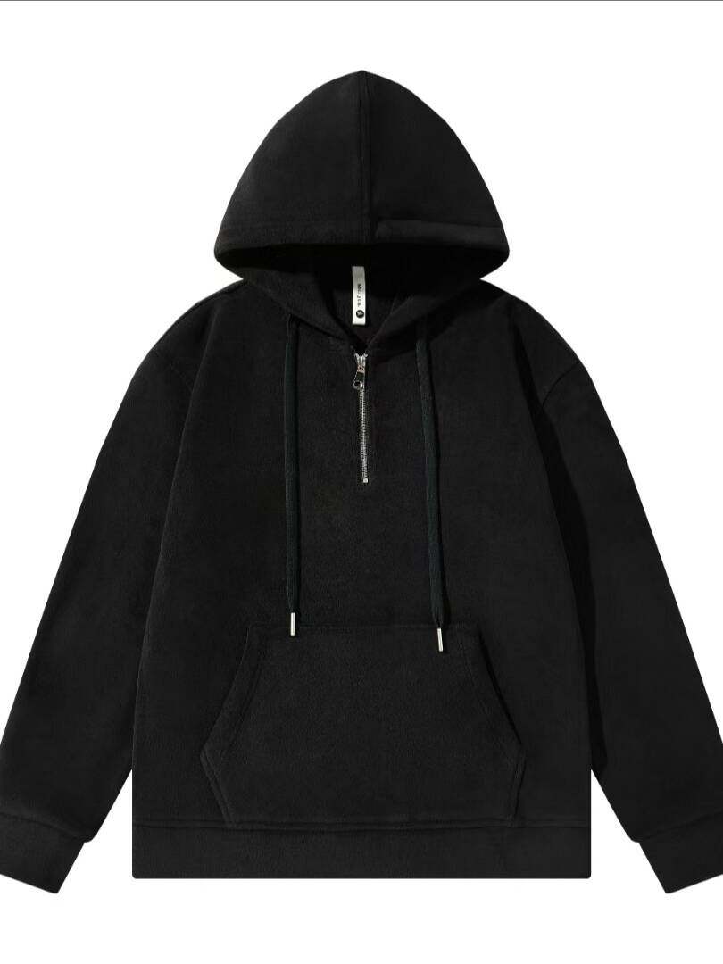AUTUMN AND WINTER NEW 800G HEAVY FLEECE THICKENED DOUBLE-SIDED AUSTRIAN FLEECE HOODED SWEATSHIRT MENS AND WOMENS FASHION SOLID COLOR JACKET