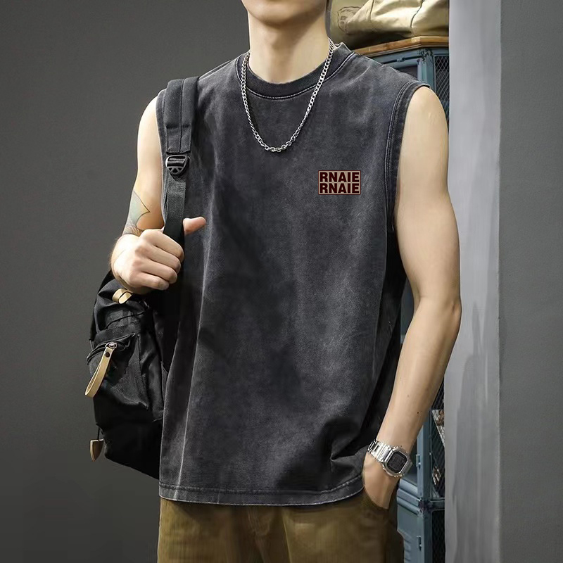 American-Style Sleeveless Vest for Men and Women 2026 Summer Pure Cotton Washed Vintage Loose Student Casual Sports Vest T-Shirt