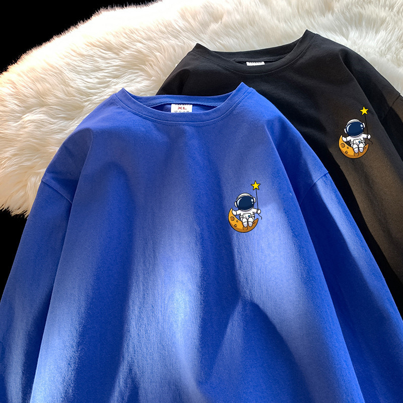 Klein Blue Pure Cotton Round Neck ins Long-Sleeve T-Shirt for Men, Trendy Versatile Loose Fit 2026 New Spring and Autumn Couple's Top