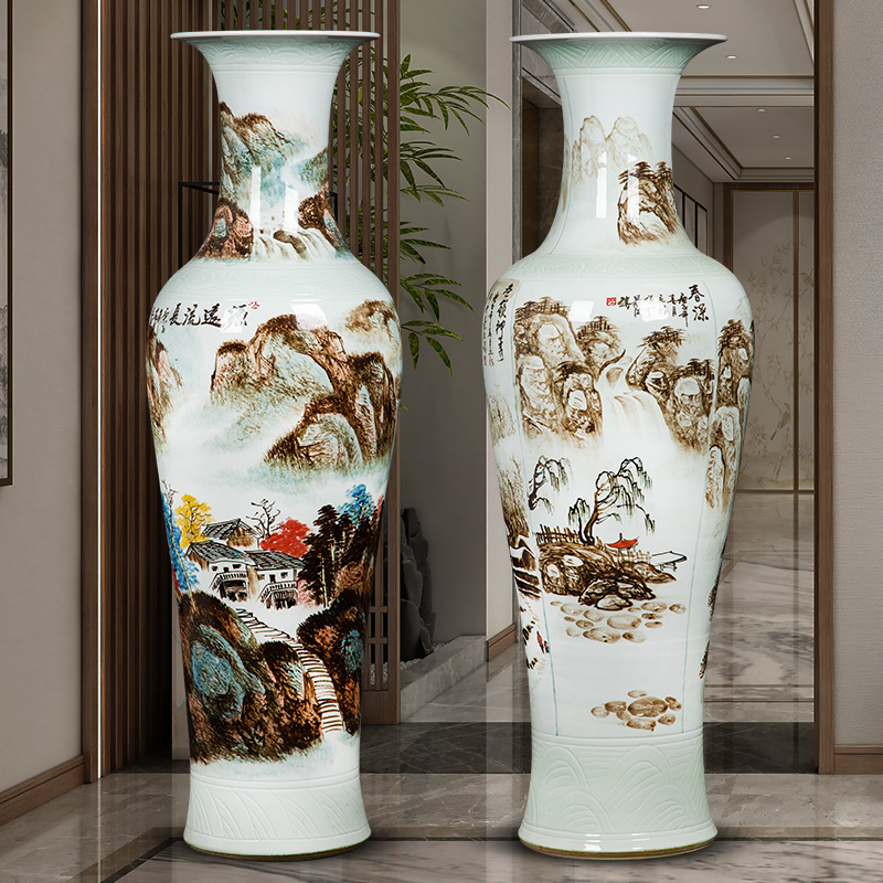 Special price Jingdezhen Ceramics Instrumental Hand-painted Ink landscape Large vase New room Living room Joe moved to decorate floor swing piece