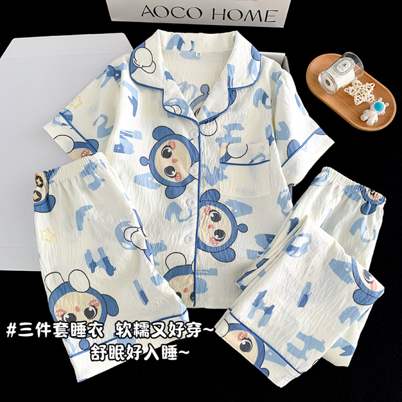 Boys' Pajamas Short-Sleeved Summer Cloud Cotton Three-Piece Set 2026 New Cartoon Middle-Aged and Older Boys' Home Clothes Set Boys' Pajamas Short-Sleeved Summer Cloud Cotton Three-Piece Set 2026 New Cartoon Middle-Aged and Older Boys' Home Clothes Set