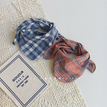 ins British plaid baby scarf cotton and linen small square scarf male and female baby triangle scarf childrens scarf silk scarf modern style