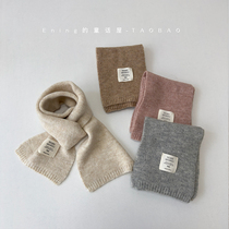 Korean solid color childrens knitted scarf autumn and winter warm boy and girl baby 2024 new imitation cashmere scarf