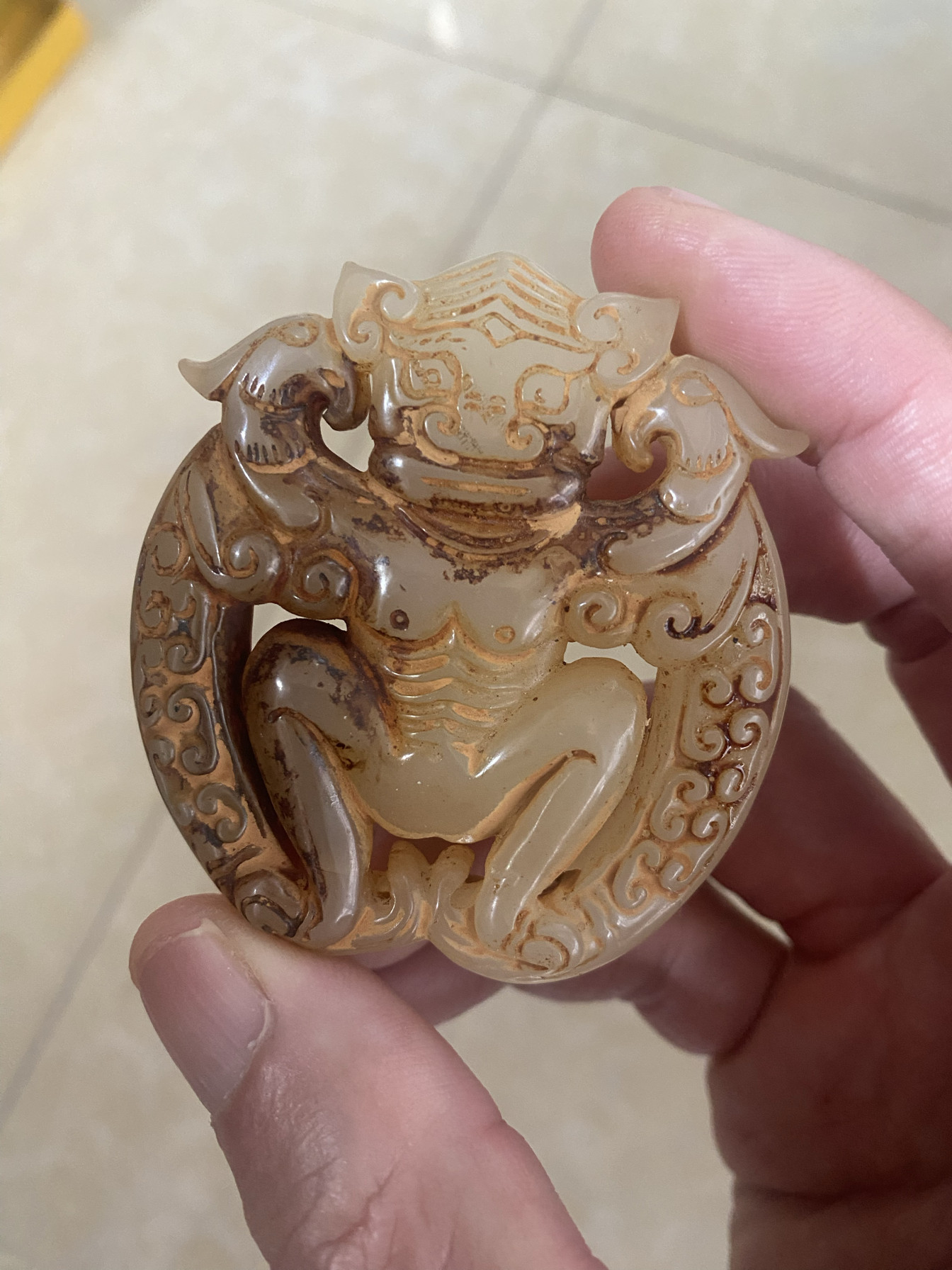 古玩镂空玉佩西汉时期蝙蝠神兽白玉挂件仿古羽人玉器古董挂件玉石-淘宝