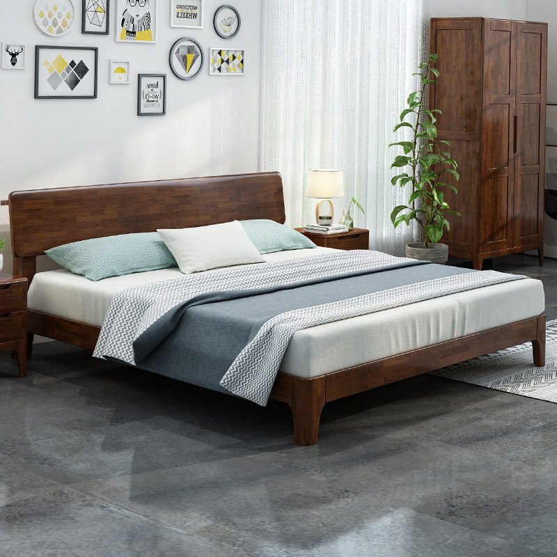 Nordic style furniture 18m double bed master bedroom modern minimalist single bed 15m children's oak economy bed