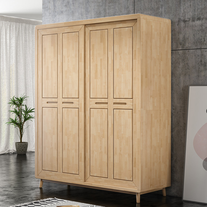 All solid wood Nordic economical wardrobe modern minimalist small apartment wardrobe home bedroom push-pull wardrobe locker