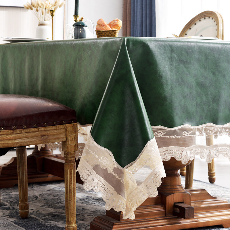 Leather tablecloth waterproof oil and anti-stamping high-sensitivity lace retro tablecloth European and American tea table mat