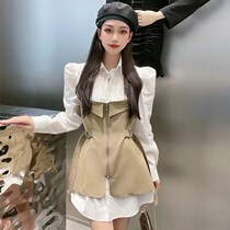 Design Advanced Sense Temperament Collection Waist Display Slim Long Sleeve Splicing Method Style Tandem Dress Early Fall 2022 New Womens Dress Dress