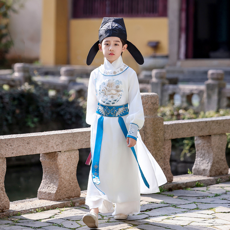 Summer Thin Style Boys' Hanfu, Children's Li Bai Style Tang Dynasty Round-Neck Robe, Chinese Style Gentleman Scholar Poetry Recitation Tang Suit