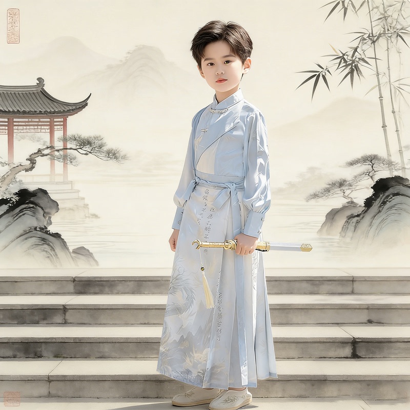 Boys' Hanfu 2026 New Style Children's Traditional Chinese Clothing Mamian Skirt Everyday Wearable Boys' Handsome Swordsman Costume