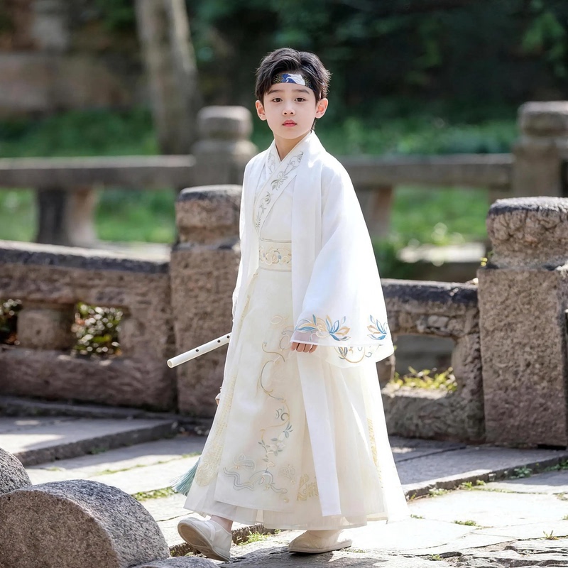 High-End Children's Hanfu for Boys 2026 New Style Little Gentleman Chinese Style Martial Arts Hanfu Little Boy White Ancient Costume Set