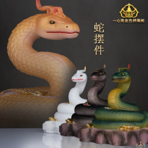Auspicious snake ornaments white marble twelve zodiac snakes first python first willow first spiritual snake real body Buddha statue entrance table decoration