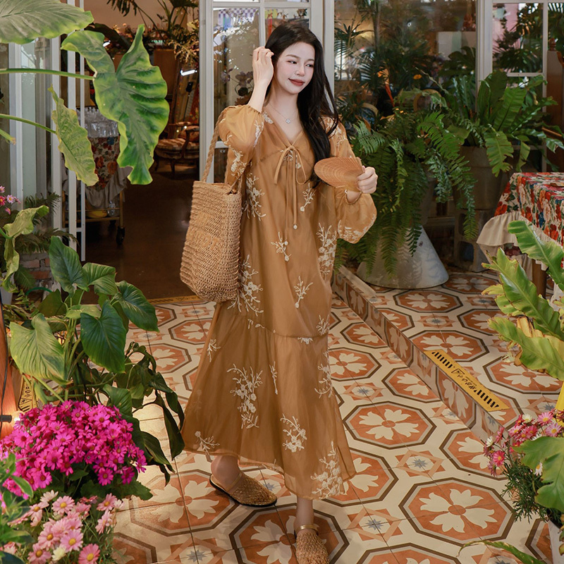 Maternity Suit for Petite Women, New Chinese-Style National Dress, Summer New Style, Lazy Style, Loose Embroidered Lazy Long Dress
