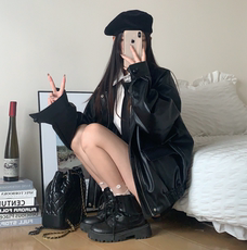 Кожаная куртка 【桃喜】新款春秋美拉德短款皮衣外套男女棕色美式小个子加厚上衣