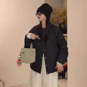 Reversible! thin and lightweight concealed quilted round neck goose down jacket 25-111