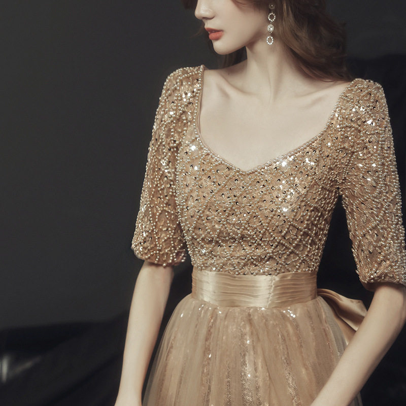 Champagne Rework Evening Gown Dress Name Yuan High-end 2020 New Banquet Air Quality Light And Luxurious Lady Texture